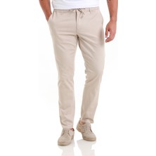 Bej Regular Fit Düz Yandan Cep Pamuklu Jogger Kanvas Pantolon