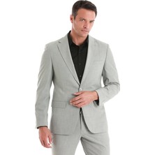Hatem Saykı Gri Slim Fit Desenli Mono Yaka Klasik Takım Elbise