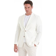 HTML Ekru Slim Fit Düz Mono Yaka Casual Ceket
