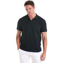 Hatem Saykı Lacivert Regular Fit Düz Polo Yaka Pamuklu Tişört