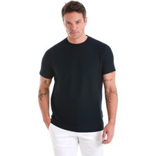 HTML Lacivert Regular Fit Düz Bisiklet Yaka Tişört