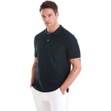 Hatem Saykı Lacivert Regular Fit Merserize Polo Yaka Pamuklu Tişört