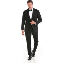 Hatemoğlu Siyah Slim Fit Desenli Çıkma Sivri Yaka Klasik Damatlık