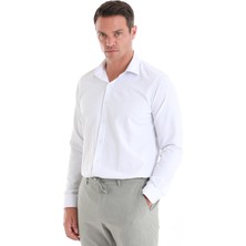 Hatemoğlu Beyaz Slim Fit Desenli Slim Yaka Pamuklu Uzun Kollu Gömlek
