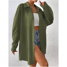 Trendseninle Kadın Haki Oversize Uzun Gömlek