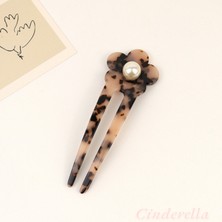 Cinderella Incili Çöl Desenli France-Handmade Lüks Kemik Topuz Tokası - Çubuk Saç Topuz Tokası