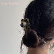Cinderella Incili Çöl Desenli France-Handmade Lüks Kemik Topuz Tokası - Çubuk Saç Topuz Tokası