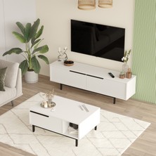 L'occi Concept Leena Tv Ünitesi Orta Sehpa 2'li Set Beyaz LA19-W