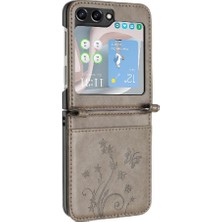 YH Mall Samsung Galaxy Z Flip6 Manyetik Kapatma Bilek Kayışı Pu Kart Için Flip Case (Yurt Dışından)