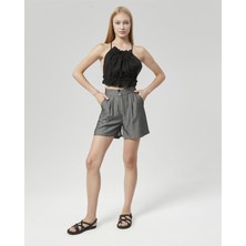 Nuseel Yüksek Bel Atlantis Kumaş Bermuda Şort Antrasit