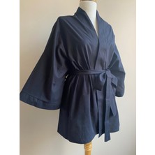 Kuşaklı Oversize Unisex Kimono - Siyah