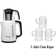 Tefal Beyaz Çaycı v+ 3 Adet Cam Kupa