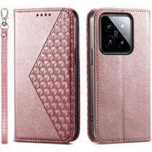 YH Mall Xiaomi 14 Günlük Kullanım Için Flip Case Eşkenar Dörtgen Şekli El Kayışı Standı Cüzdan (Yurt Dışından)