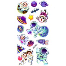 Limmy Sticker Kabartmalı Stiker Defter Planlayıcı Etiket (LRH003)-17X9 Cm- Kedi ve Astronot