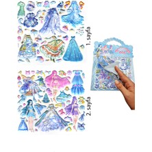 Limmy Sticker Kabartmalı Çantalı Iki Sayfalı Sticker Seti (HQK016) - 21X17 Cm- Mavi Kız Giydirme