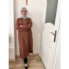 White Lily Boutique Torba Cepli Yakası Fermuarlı Keten Tesettür Tunik