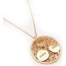 Pigado 925 Ayar Gümüş Rose Yuvarlak Üç Isim Yazılı  Aile Kolye