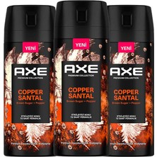 Axe Premium Collection Erkek Sprey Deodorant Copper Santal 72 Saat Ferahlık 150 Ml X3