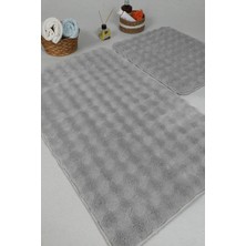 My Evilla Modern Bubble Yıkanabilir Kaymaz Peluş Banyo Paspası Halısı 2'li Klozet Takımı 60X100-50X60CM Gri