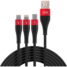 Dm SL004 iPhone Lightning Type-C Micro USB 2.4A Şarj ve Data Kablosu 120CM