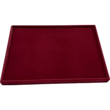 Megass Dekor Yerli Üretim Süet Kumaş Bordo Renk 34/24 cm Takı Servis Sunum Tablası