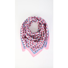 Nesscarf Kalp Desenli Pembe Soft Eşarp 95X95