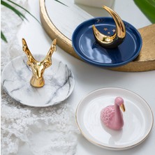 Xifu Shop B 13CM Gold Plate T Style Nordik Seramik Takı Anahtar Düzenleyici Tepsi Kolye Yüzük Ekran Tabak Tavşan Flamingo Depolama Tepsi Kaktüs Boynuz Masaüstü Tutucu (Yurt Dışından)