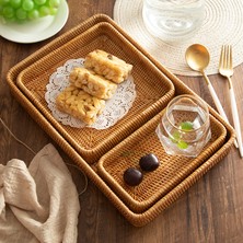 Xifu Shop B S Tarzı El Yapımı Rattan Saklama Tepsisi Kare Hasır Sepet Ekmek Yiyecek Tabak Meyve Kek Sunum Tepsi Mutfak Dekorasyonu (Yurt Dışından)