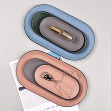 Xifu Shop B Küçük Gri Stil Kuzey Demir Lamine Oval Saklama Tepsisi Yaratıcı Geometrik Deri Metal Dekoratif Tepsiler Takı Sergileme Tabakları Ev Dekoru (Yurt Dışından)