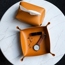 Xifu Shop B SIYAH-25X25CM Stili Deri Anahtar Cüzdanı Bozuk Para Kağıt Peçete Saklama Tepsi Masa Üstü Atıştırmalık Tabak Katlanabilir Masa Dekorasyonu Süs Eşyaları Sıralama Tepsi Organizatörü (Yurt Dışından)