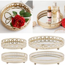 Xifu Shop B S-2 Stili Nordik Lüks Metal Ayna Tepsi Yuvarlak Mum Tabak Makyaj Masası Takı Depolama Organizatörü - Kahve Masası Makyaj Masası Banyo Ev Için (Yurt Dışından)