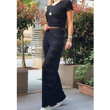 Rengamoda Kadın Geniş Paça Kısa Kollu Kaşkorse Kumaş Basic Takım