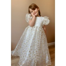 Le Mabelle Ekru  Yıldızlı Tül Etekli Kız Çocuk Elbise - Elsa