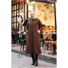 Vellichor Denim Kapşonlu Kap- Denim Pardesü/ Kahverengi