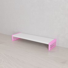 3 Boyutlu Hepsi Monitör Yükseltici Model No : 1 - Pembe Bilgisayar Ekran Yükseltici - Pembe Renkli Altıgen Desenli Tasarım - Beyaz Mdflam