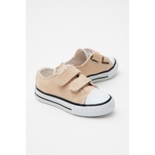 Çocuk Unisex Bej Kauçuk Taban Keten Cırtlı Spor Ayakkabı