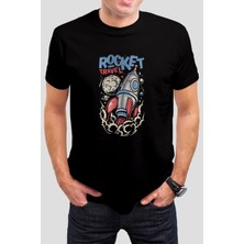 T-35 Rocket Travel Baskılı Siyah  Tişört C711