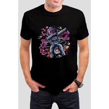 T-35 Astronot Baskılı Siyah  Tişört C709