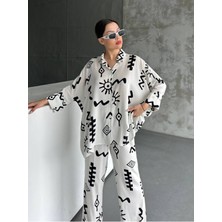 Zf Butik Alt Üst Keten  Takım  Desenli Oversize