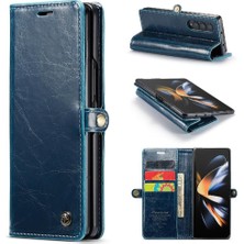 Manyi Mall Samsung Galaxy Z Için Flip Case Fold 4 5g Çılgın At Pu Deri Retro (Yurt Dışından)