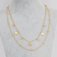 Rarossa Ilya Kelebek Model 2 Li Çelik Gold Kolye