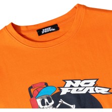 No Fear Turuncu Iskelet Baskılı Bisiklet Yaka Kısa Kol Penye Erkek Çocuk T-Shirt B500318