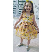 Modavals Çiçekli Beli Lastikli Şifon Kız Çocuk Elbise