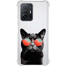 Printify Xiaomi Mi 11T Uyumlu Kedi 3 Baskılı Şeffaf Köşe Korumalı Antişok Kılıf