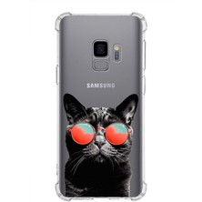 Printify Samsung Galaxy S9 Uyumlu Kedi 3 Baskılı Şeffaf Köşe Korumalı Antişok Kılıf
