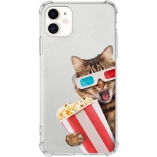 Printify Apple iPhone 11 Uyumlu Kedi 1 Baskılı Şeffaf Köşe Korumalı Antişok Kılıf