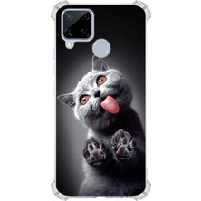 Printify Oppo Realme C15 Uyumlu Kedi 2 Baskılı Şeffaf Köşe Korumalı Antişok Kılıf