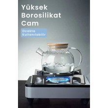 Comprox Cambu Bambu Zarafeti, Isıya Dayanıklı 900 ml Süzgeçli Cam Demlik Bitki Çayları ,borosilikat , Sürahi