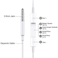 Beyaz Kablolu Kulaklık Ios Android Uyumlu 3,5mm Jack Girişli