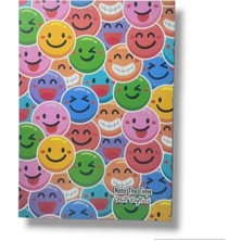 Pembe Pasaj Çizgisiz Defter Gülen Yüz Temalı Notebook Defter 14CM x 21CM Notebook